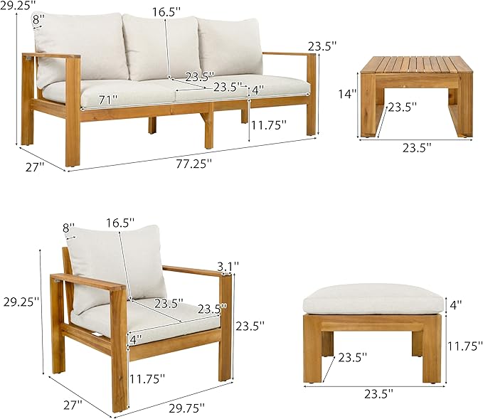 Christopher Knight Home Kayahs 3 Pieces Acacia Wood Furniture Set, Patio - Image 5