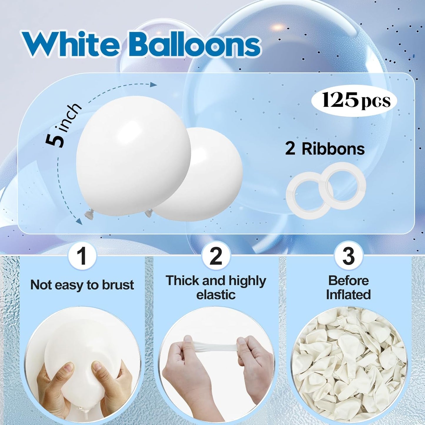 125 pcs White Balloons 5 Inch, Small Balloon Garland Arch Kit for Birthday Party Decorations Anniversary Wedding Baby Shower Party Decor