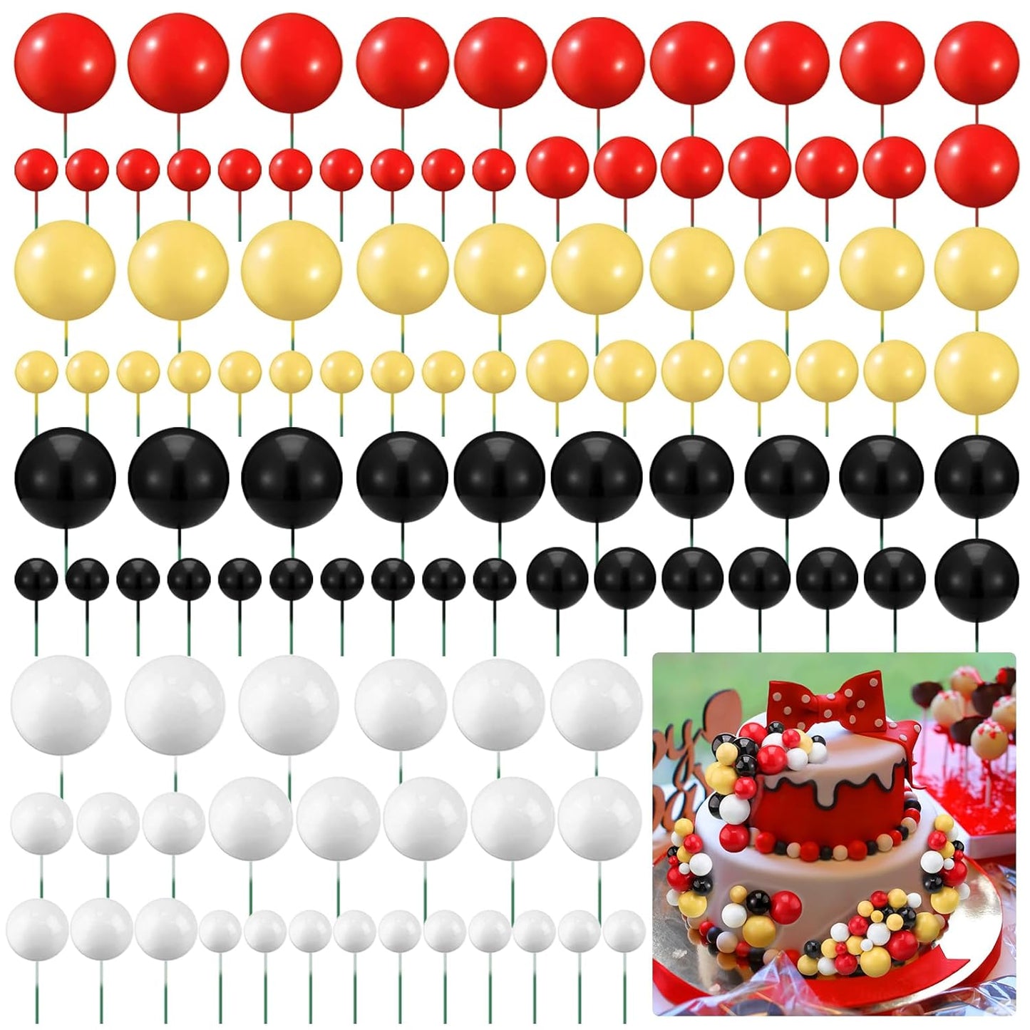 108 Pcs Balls Cake Topper DIY Cupcake Insert Foam Balloons for Cake Baking Wedding Anniversary Birthday Decoration(Classic Colors,Multi Sizes)