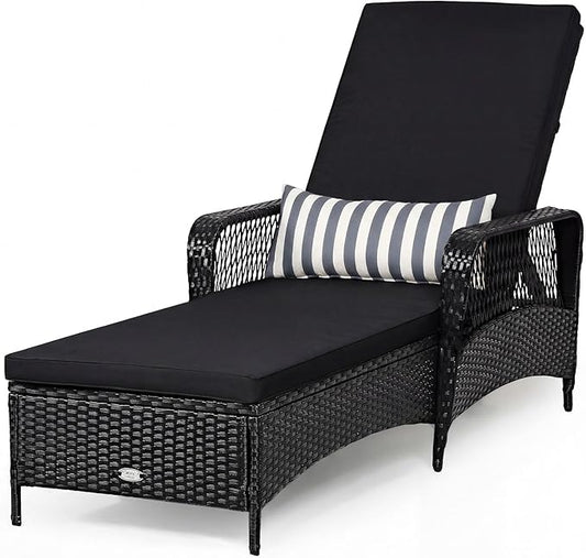 COSTWAY PE Rattan Chaise Lounge Chair, 6 Gear Adjustable Recliner by COSTWAY