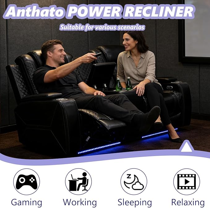 Leather Power Recliner Sofa Set, Living Room Furniture Sets, 2 Piece Reclining - Image 3