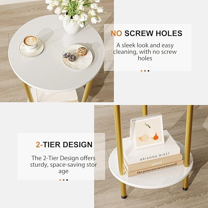 Small Round Side Table, 2-Tier Modern Accent/Bedside Table - Image 5
