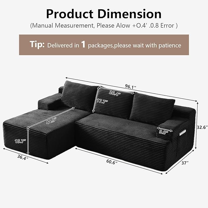 96" Cloud Sectional Couch with L-Shape Chaise, Modular Comfy Sofa Chaise Longue - Image 2