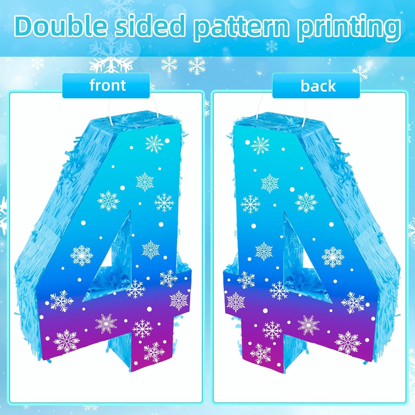 Snowflake Birthday Decorations, Winter Ice Snowflake Number 3 Pinata with Stick Blindfold and Confetti Snowflake Piñata 3rd Birthday Party Decoration & Supplies (Snowflake 4)