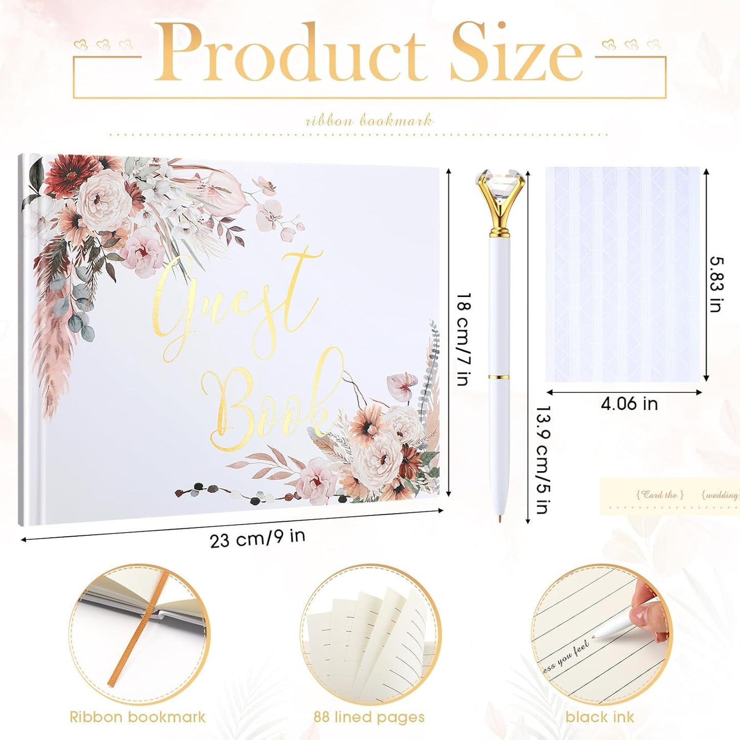 Wedding Guest Book Personalized Photo Guestbook to Sign at Reception Wedding Guest Sign in Book Photo Album Hard Cover 88 Lined Pages for Baby Shower Birthday Anniversary Party(Rose)