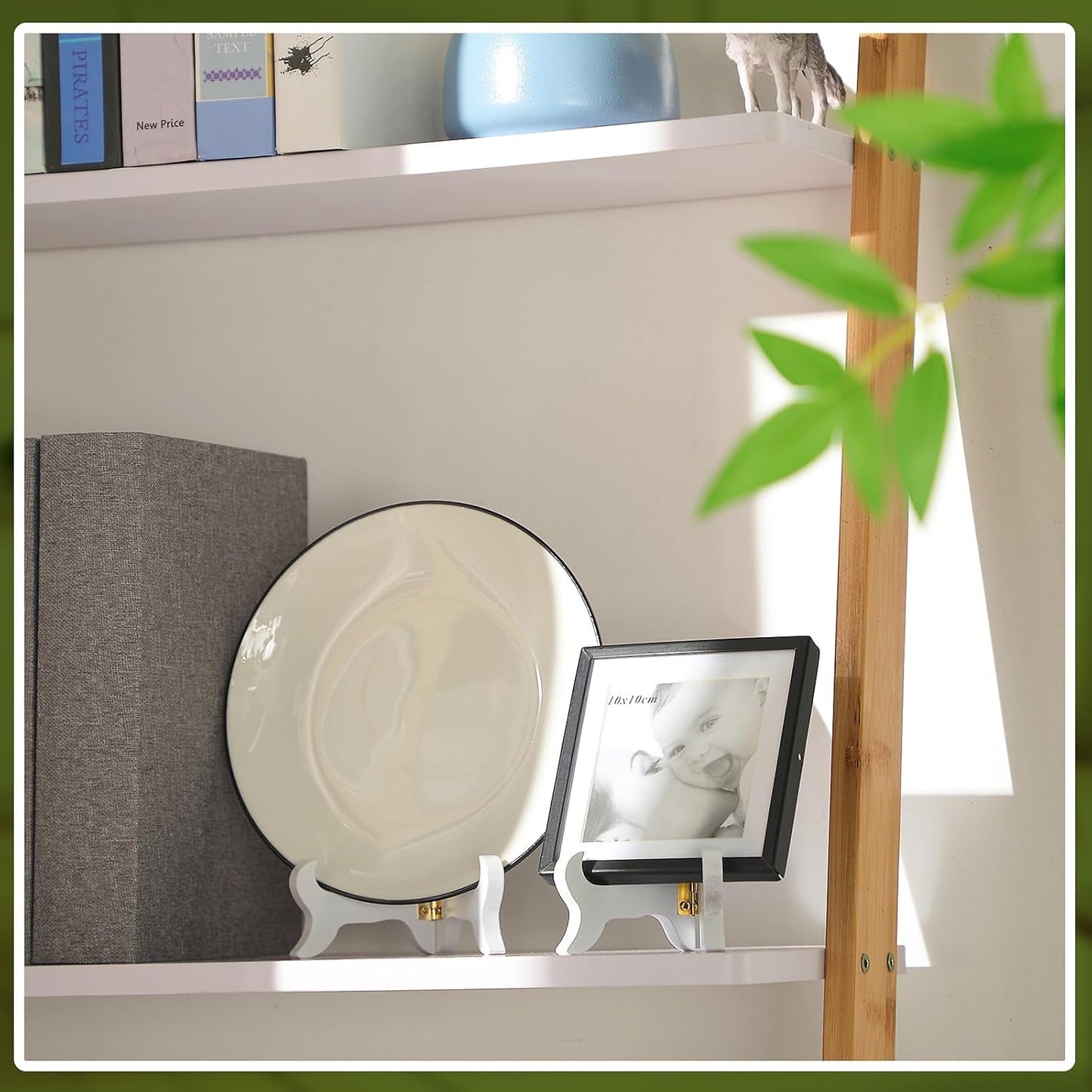 Tatuo 4 Packs Wooden Display Stand Decorative Plate Stands for Display Picture Frame Holder Easels(White,4 Inch)