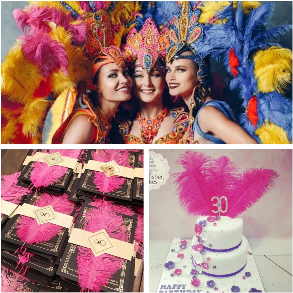 Ballinger Fuchsia Large Ostrich Feathers - 24pcs 8-10inch Hot Pink Feathers for Party Centerpieces, Flower Arrangement and Home Decor