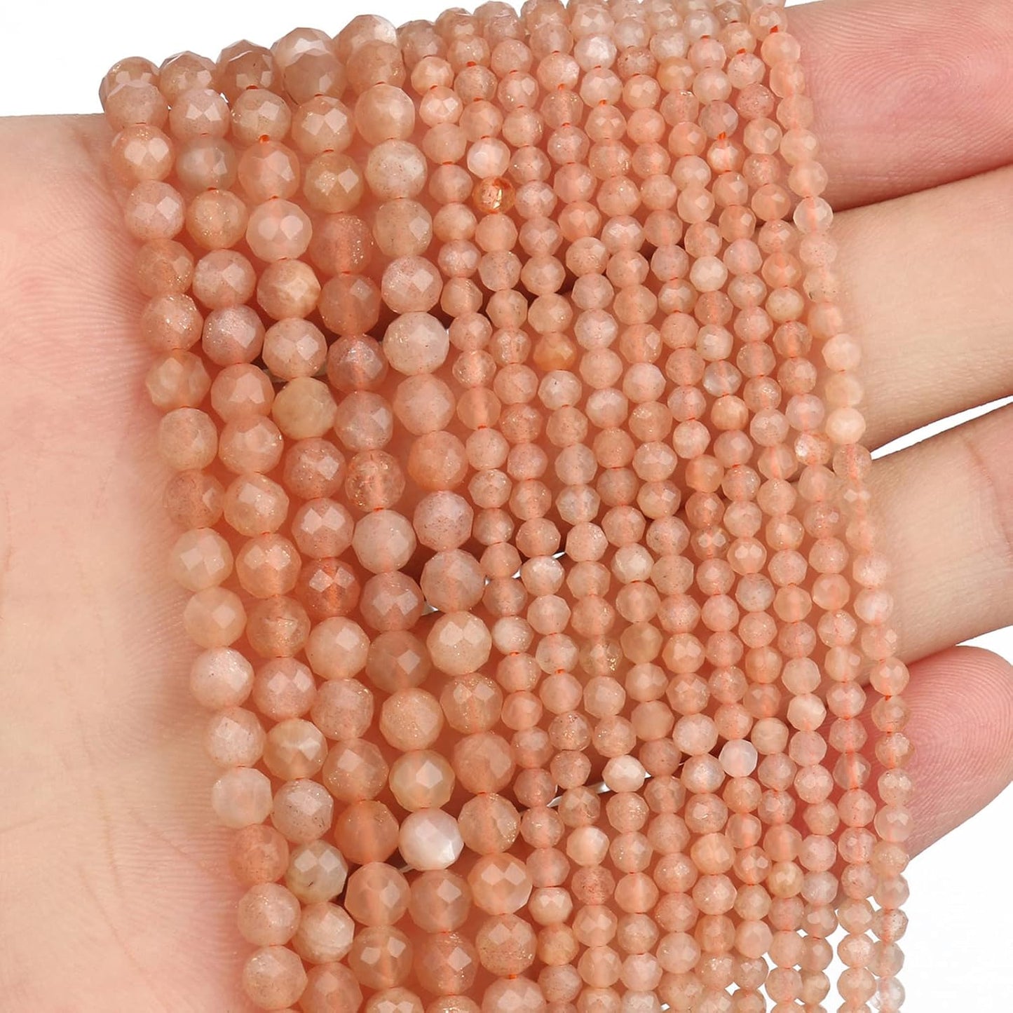 Song Xi 120pcs 3mm Natural Sunstone Gemstone Beads Faceted Round Loose Stone Beads for Jewelry Making