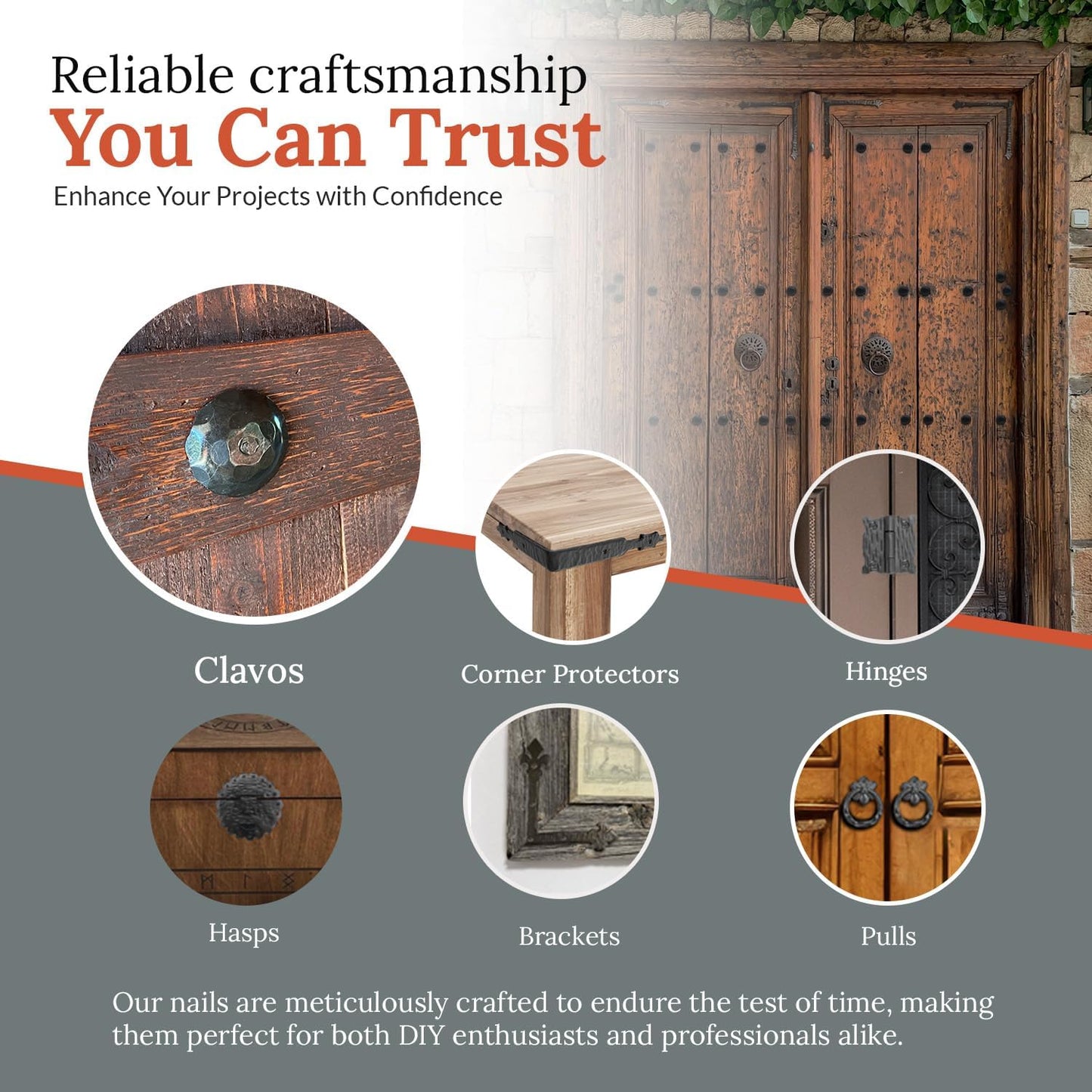 50 Pack 1.5" Round Head Iron Clavos Decorative Nails – Black – Handmade Rustic Round Fasteners for Farmhouse Shutters, Faux Wood Beams, Barn Doors, Shutters, Gates – Ornamental Wood Accent