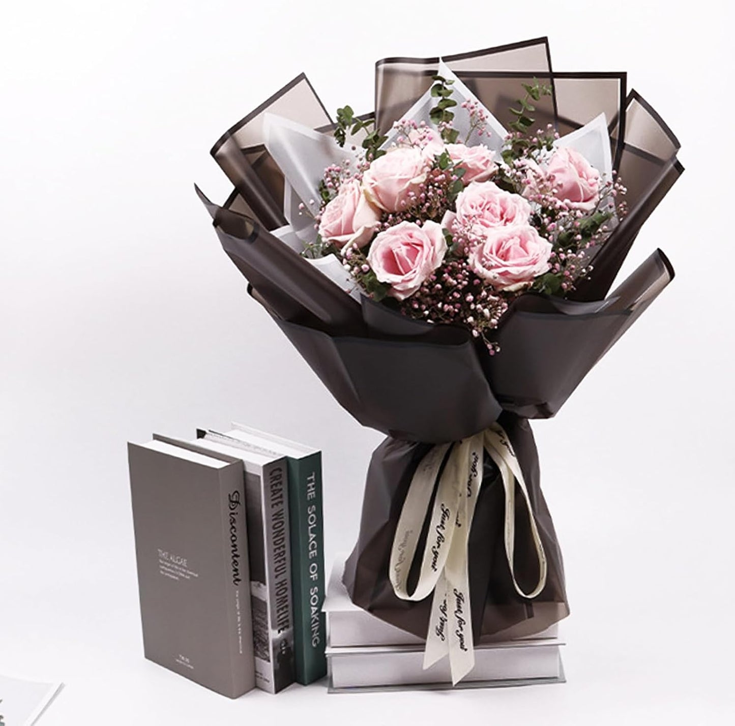 NESCCI 20 Sheet Flower Wrapping Paper - Waterproof Floral Bouquet Wrapping Paper, Florist Supplies Packaging Paper for Wedding Birthday Gift DIY (Translucent Black)