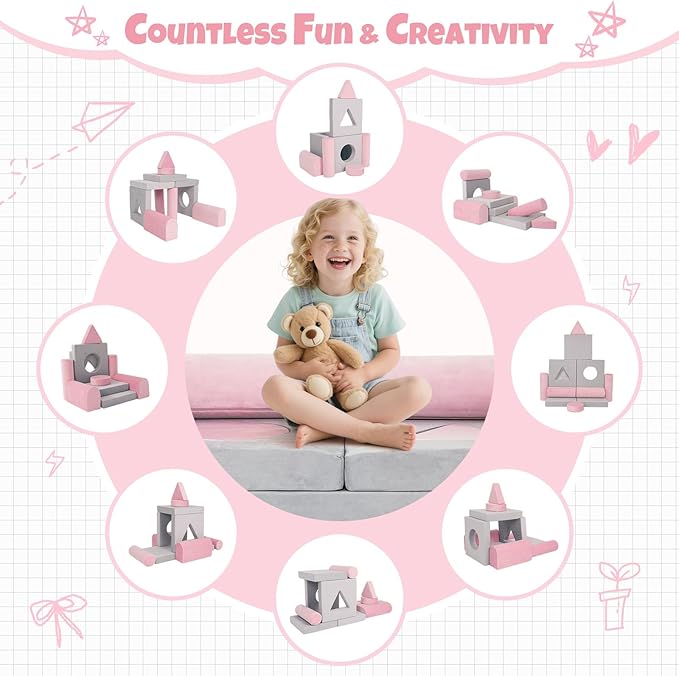 Modular Kids Play Sofa Multifunctional Kids Sofa Convertible Foam Floor Mat - Image 5