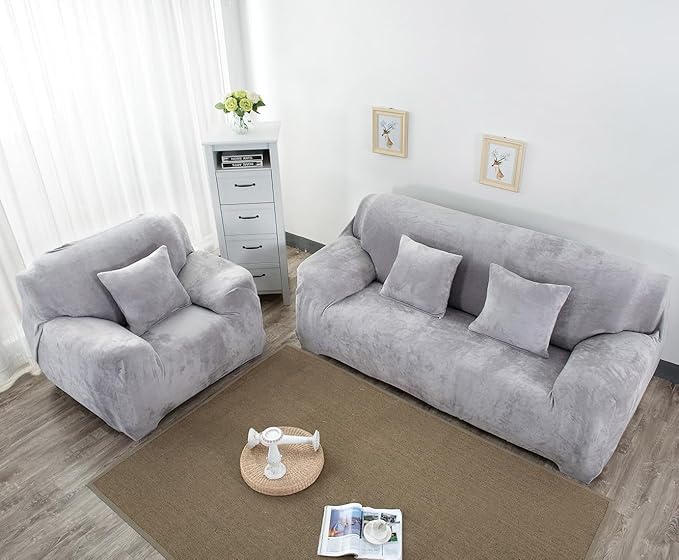 vctops 1-Piece Velvet Plush Stretch Loveseat Sofa Slipcover - Image 3