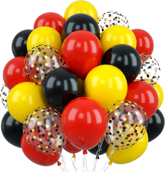 12Inch Red Yellow Black Balloons, Color Helium Party Balloon Yellow Red Black Latex Balloons with Cartoon Coffetti Balloon for Race Car Birthday Baby Shower Carnival Party Decorations