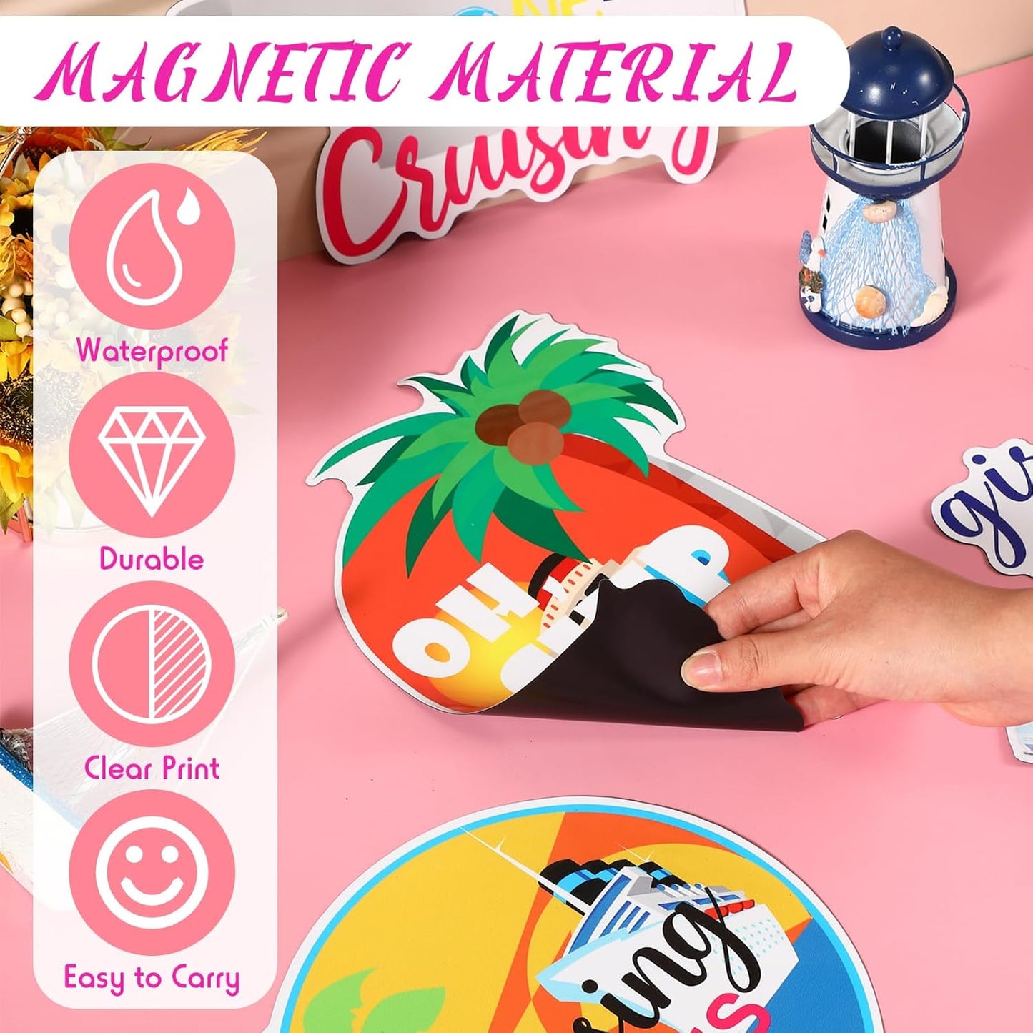 Hoteam 4 Pcs Girls Trip Cruise Door Decorations Magnetic Large Girls Cruise Ship Door Magnets Funny Waterproof Nautical Magnets for Carnival Cabin Stateroom Fridge Car