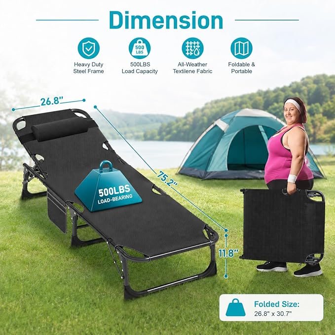 ABORON 2PK Chaise Lounge Chair, 5 Positions Padded Outdoor Tanning Chair - Image 7