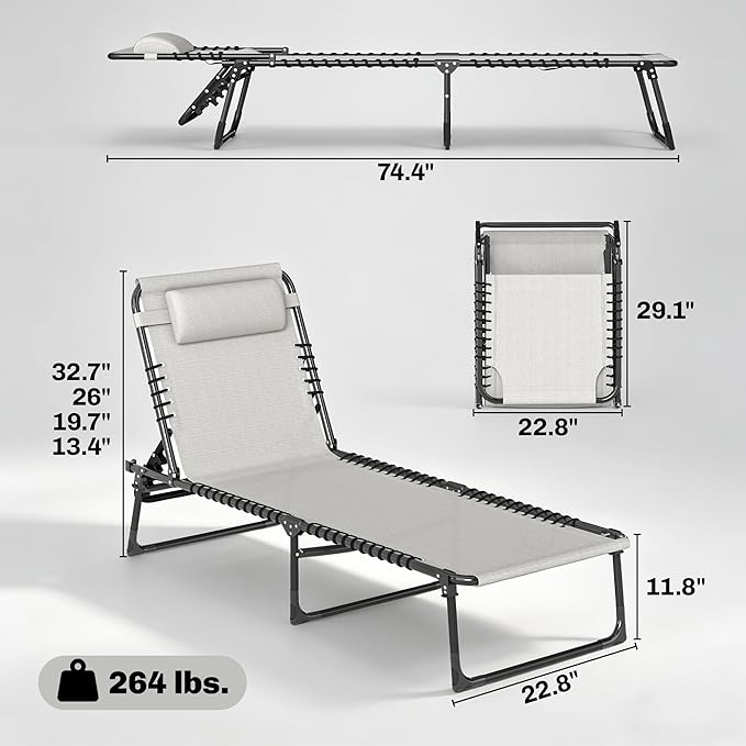 Outsunny Folding Chaise Lounge Chair, Patio Sun Tanning Chair, Outdoor Chaise - Image 3