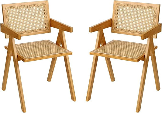 Furlide Rattan Dining Chairs Set of 2, Modern Mid Century Accent Chairs by Furlide