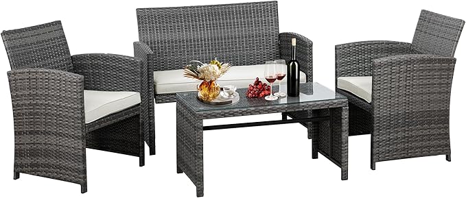 JAMFLY 4 Piece Outdoor Patio Furniture Set, Outdoor Wicker Rattan Chairs by JAMFLY