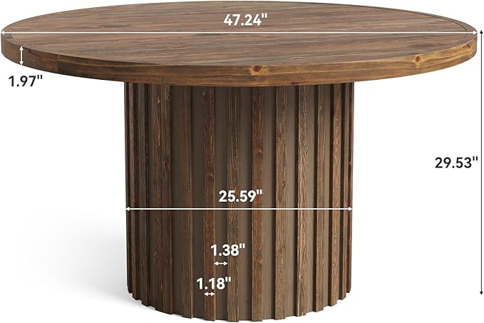 47" Solid Wood Dining Table for 4-6, Farmhouse Round Kitchen Table - Image 2