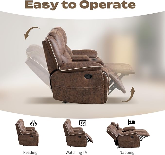 EBELLO Faux Leather Manual Recliner Chair, 1 Seater Reclining Sofa Chair - Image 4