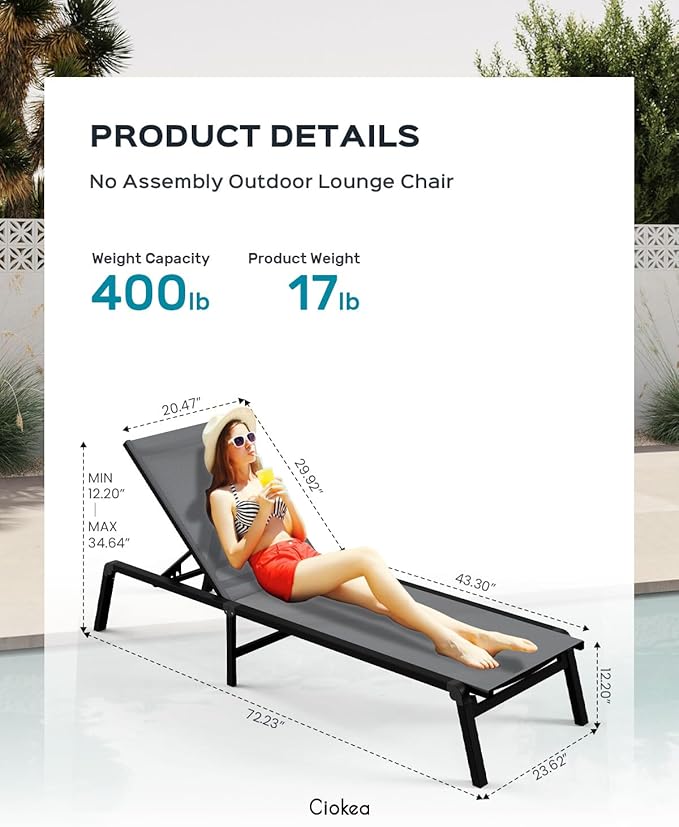 Ciokea Aluminum Foldable Lounge Chairs Set of 2 - Image 2