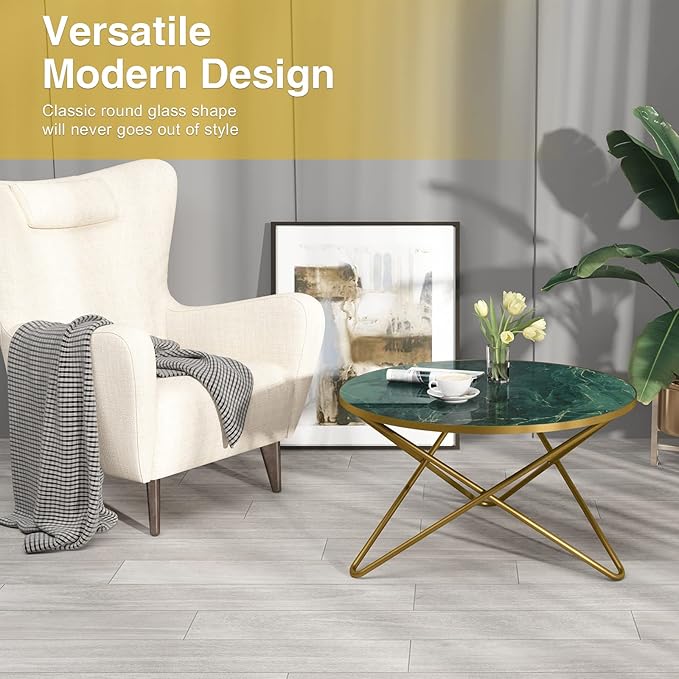 HLR Round Coffee Table with Green Faux Marble Top - Image 6