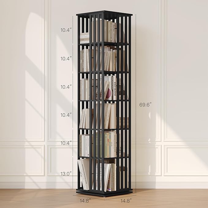 YOWOS Rotating Bookshelf Tower, 360° Display Spinning Bookcase, Bamboo - Image 3