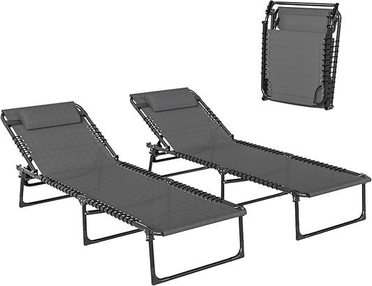 Outsunny Folding Chaise Lounge Chair Set of 2, Patio Sun Tanning Chair by Outsunny