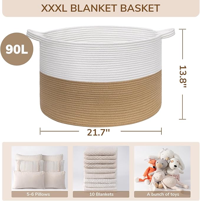 INDRESSME XXXLarge Jute Rope Basket 21.7" x 21.7" x 13.8" Woven Baby Laundry - Image 6