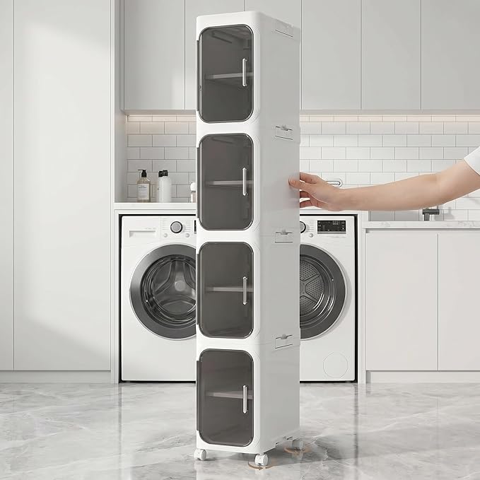 KHNR 4-Tiers Slim Bathroom Storage Cabinet, Narrow Bathroom Storage, Foldable - Image 5