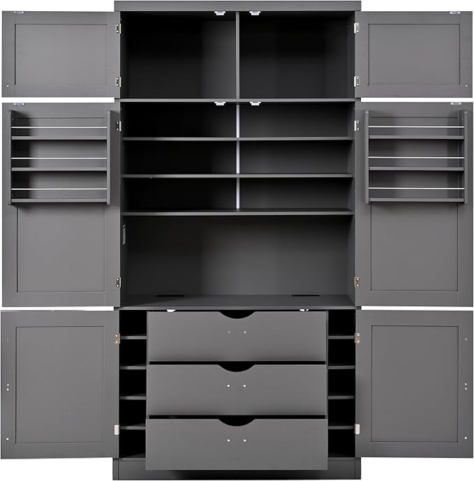 VilroCaz 80.1'' Tall Freestanding Kitchen Pantry Storage Cabinet Cupboard - Image 5