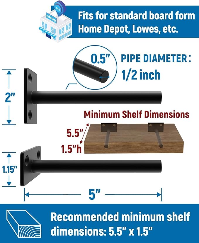 LEOPO Black 4-Pack 5 inch Floating Shelf Brackets, Hidden Shelf Bracket - Image 3