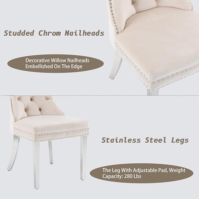 KCC Velvet Dining Chairs Set of 4, Upholstered High-end Tufted Dining Room Chair - Image 7
