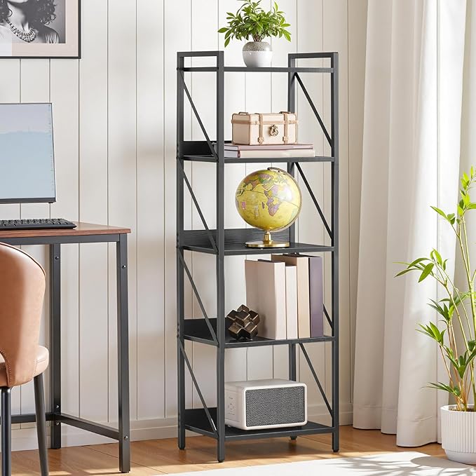 HOOBRO Bookshelf, 5-Tier Industrial Bookcase, Book Shelf Storage Organizer - Image 9