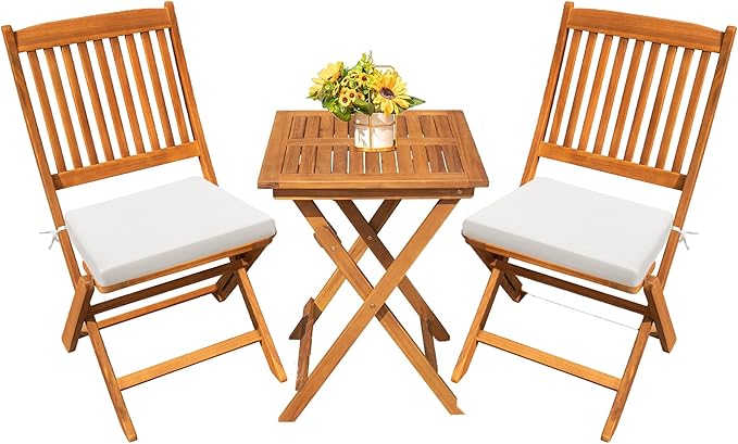 Devoko Outdoor 3 Piece Folding Patio Bistro Set Acacia Wood Bistro Table and by DEVOKO