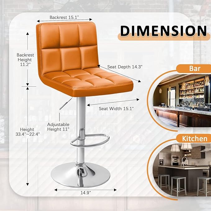 Homall Bar Stools Modern PU Leather Adjustable Swivel Barstools, Armless - Image 3