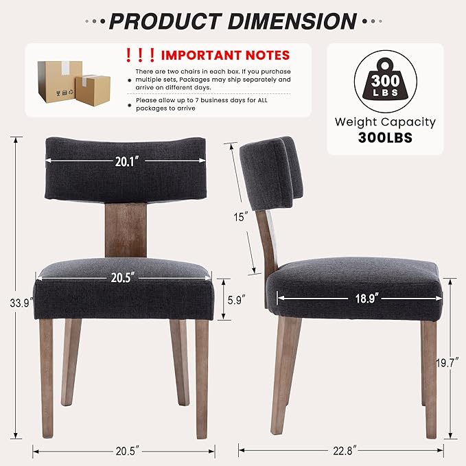 HNY Mid Century Modern Dining Chairs Set of 4, Farmhouse Linen Upholstered - Image 2