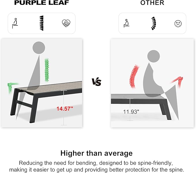 PURPLE LEAF Outdoor Chaise Lounge Set of 2 Aluminum Patio Lounge Chair - Image 5