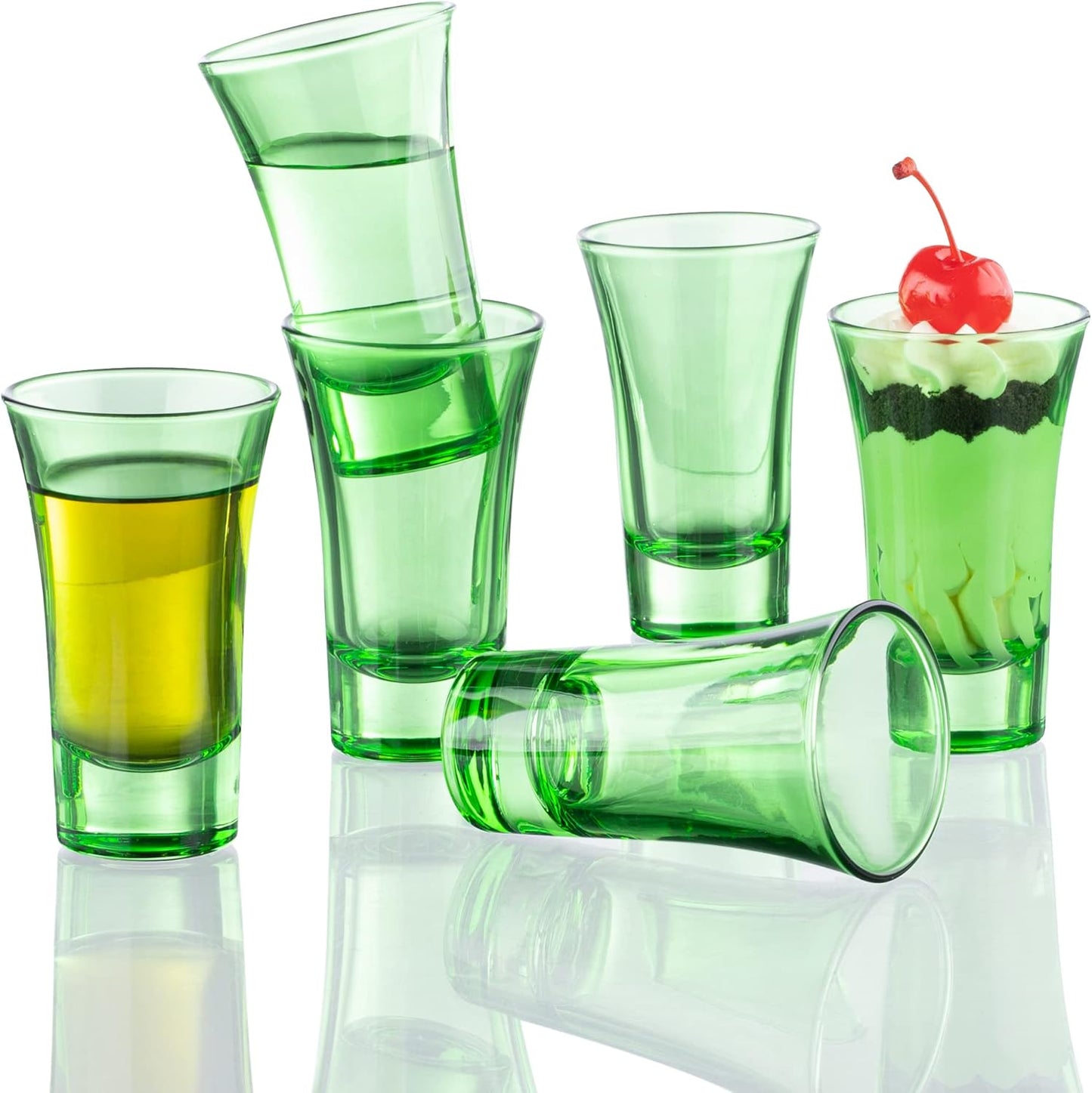 M&N HOME Green 2 Oz Shot Glasses, Set of 6, Heavy Base, Christmas Gift