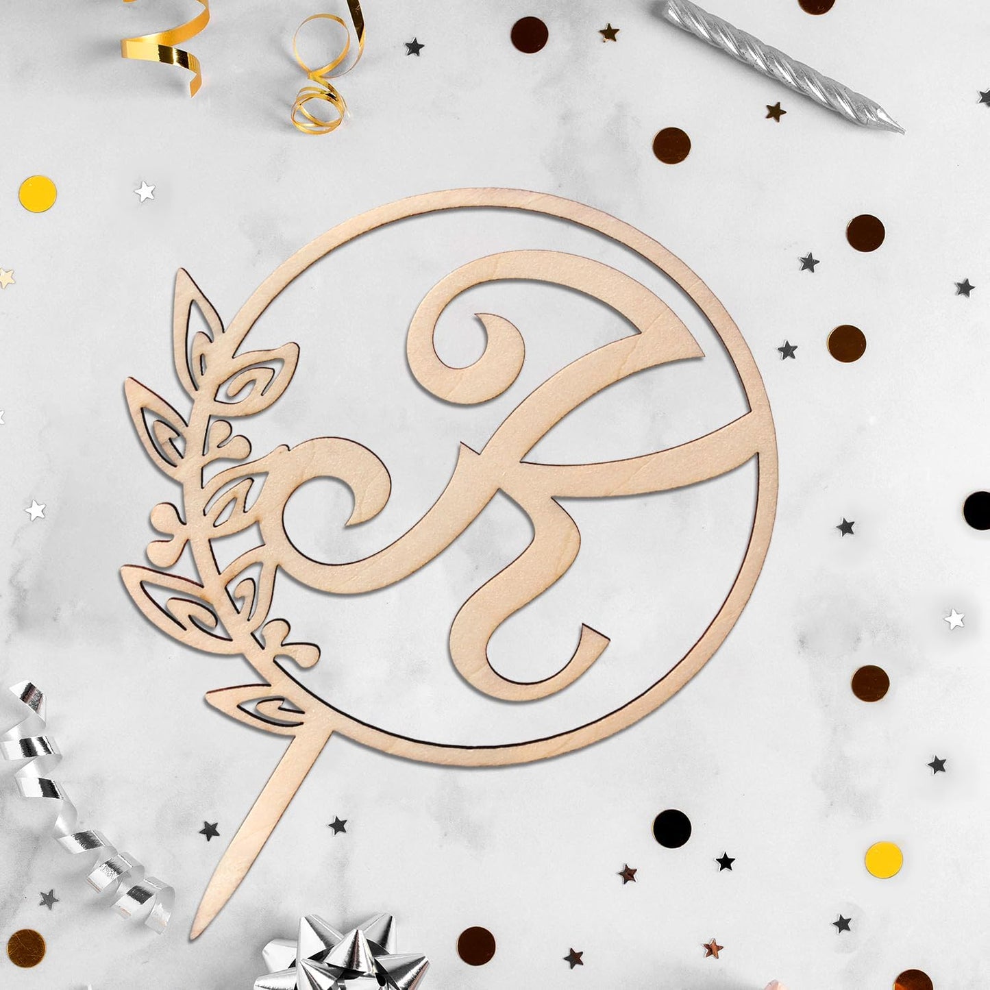 LINGTEER Personalized Inital Letter K Wooden Cake Topper Perfect for Birthday Rustic Wedding Anniversary Party Keepsake Decoration