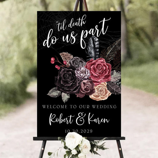 Welcome To Our Wedding Sign, Halloween Couples Shower, Gothic Love Wedding Welcome, Signage Halloween Reception, Welcome Wedding Sign With Stand, Welcome To Our Wedding Sign, Wedding Welcome Sign