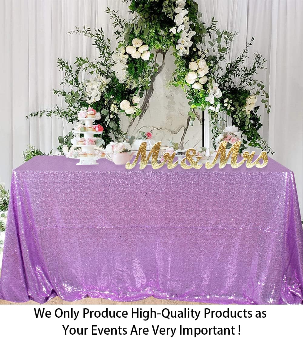 ShinyBeauty 72x72 Inch Square Sequin Tablecloth Overlay - Lavender Shimmer Wedding Table Cover for Cocktail Party, Light Purple Sparkling Cake Table Decoration