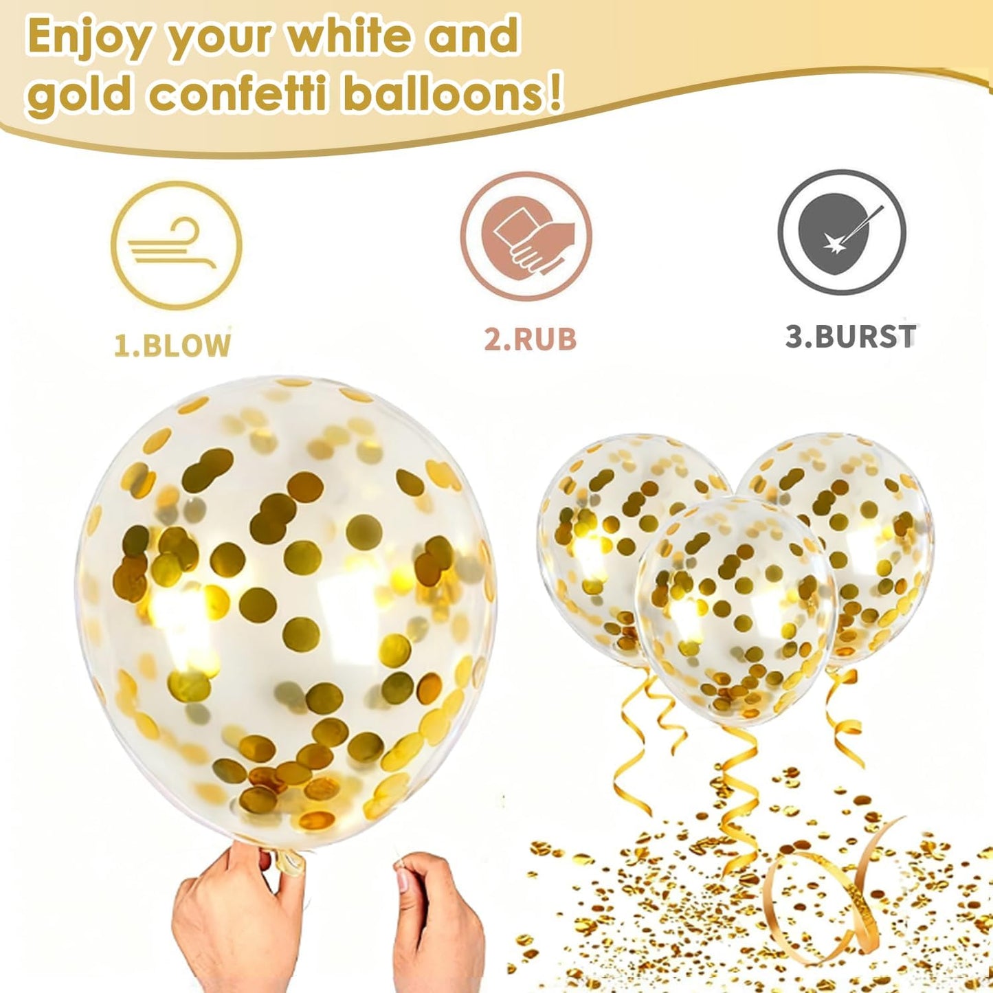 White and Gold Confetti Balloons, 50pcs 12 Inch Metallic Champagne Gold Latex Balloons Matte Sand Beige White Latex Balloons for Birthday Graduation Wedding Gender Revea Party Decorations