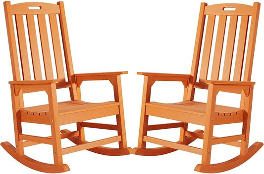 Psilvam Oversized Outdoor Rocking Chair Set of 2, HDPE Porch Rocker by PsilvamGardenFurniture