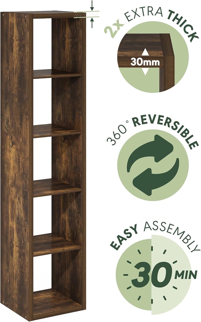 Furinno Cubicle Book Shelf, Vertical 5-Cube Bookshelf, Extra Thick Horizontally - Image 7