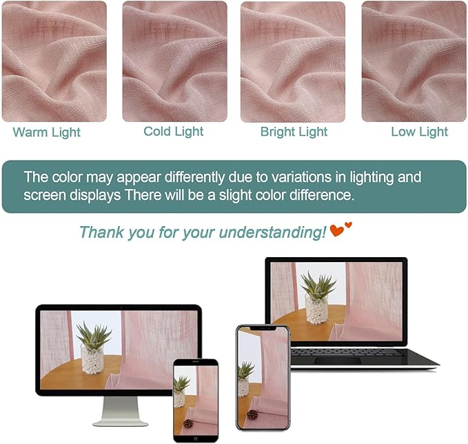 Chyhomenyc Rose Pink Semi Sheer Curtains 36 Inch Length, Light Filtering Faux - Image 3