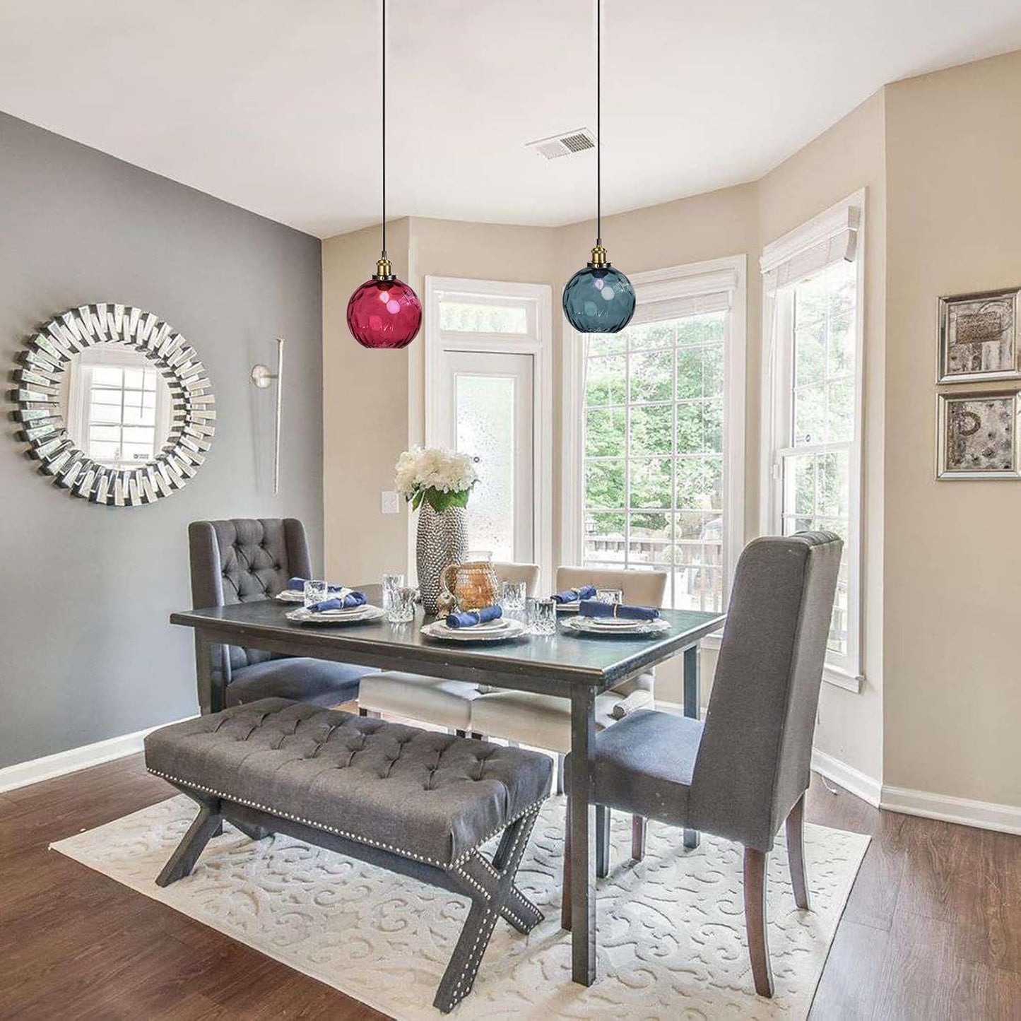 Pendant Light Shade Industrial Hanging Lights Fixtures Ceiling Outdoor Pendant Lighting for Kitchen Island Dining Room Unique Lamp in Kitchen Farmhouse Bedroom (Dark Blue, 5.9 Inches)