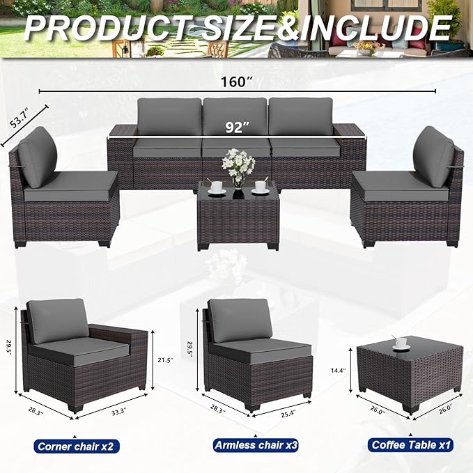 ALAULM 6 Pieces Patio Furniture Set, Oversized Seat/Armrest Sofas and High Back - Image 3
