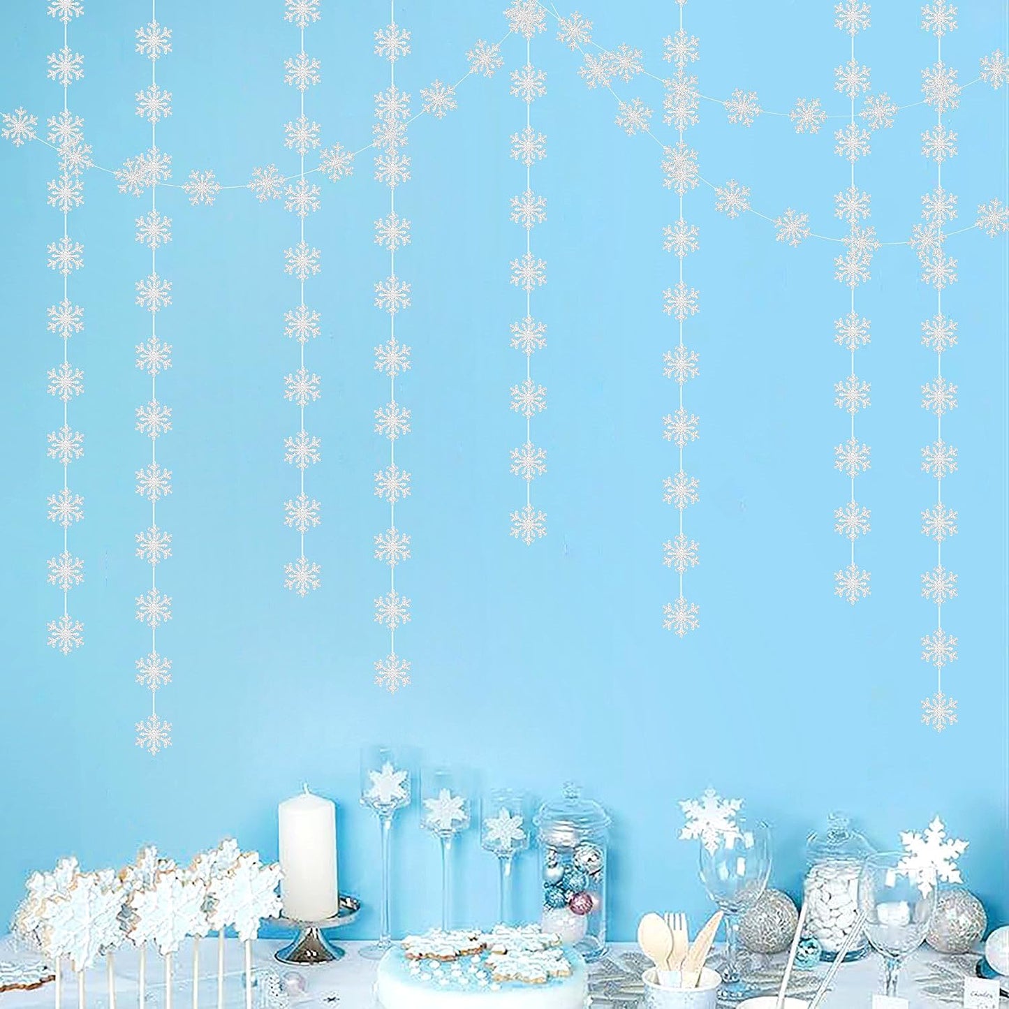 Snowflake-Snow Silver Christmas Party-Decoration Garland - 52ft Frozen Winter Wonderland Ornaments Hanging Paper Streamers,New Years Birthday Baby Shower Wedding Holiday Ceiling Decor Hugfond