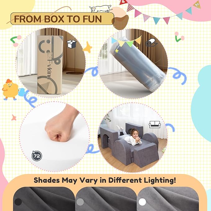 Fvkind 10 Pcs Modular Kids Play Couch, Convertible Sectional Toddler Sofa - Image 9